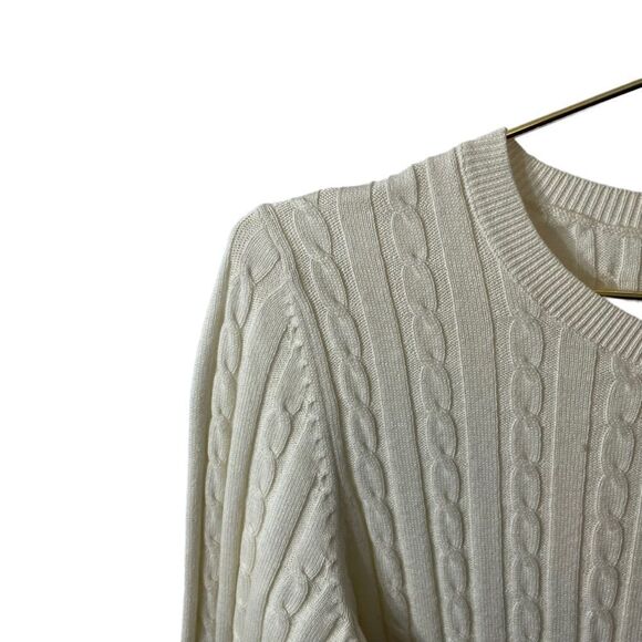 Talbots Petites Cream Cotton Wool Blend Cable Knit Sweater Size S/P - Picture 4 of 12